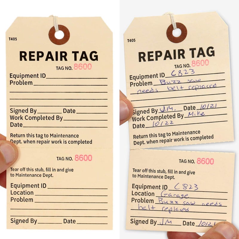 SmartSign Pack of 100 Sequentially Numbered Repair Tags with String | 5 3/4" x 2 7/8" Manila 10pt Cardstock - Image 3